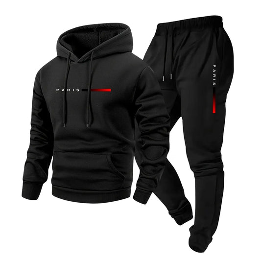 Men’s Hooded Tracksuit Set – Hoodie & Joggers with Paris Print