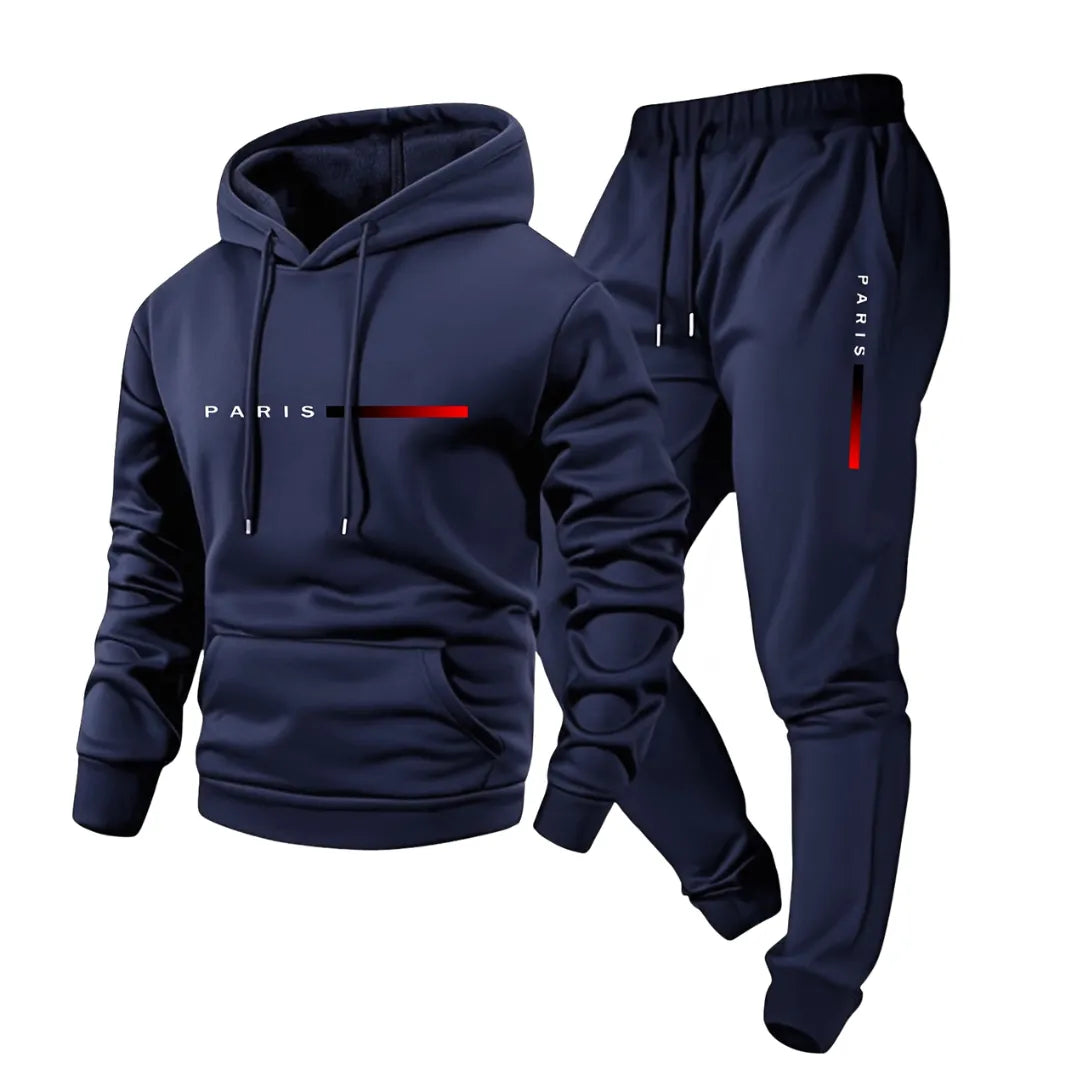 Men’s Hooded Tracksuit Set – Hoodie & Joggers with Paris Print