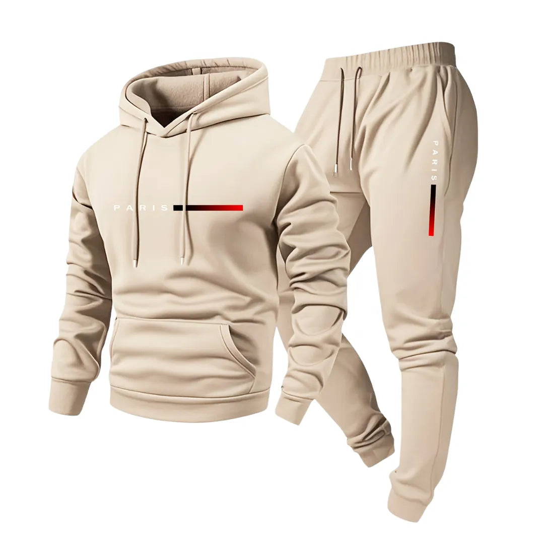 Men’s Hooded Tracksuit Set – Hoodie & Joggers with Paris Print