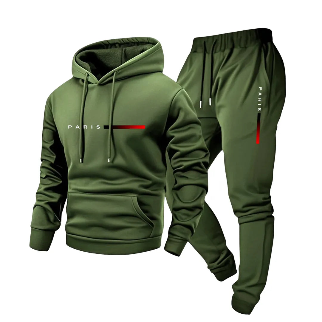 Men’s Hooded Tracksuit Set – Hoodie & Joggers with Paris Print