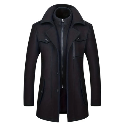 Men’s Double-Collar Tweed Winter Coat