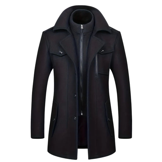 Men’s Double-Collar Tweed Winter Coat