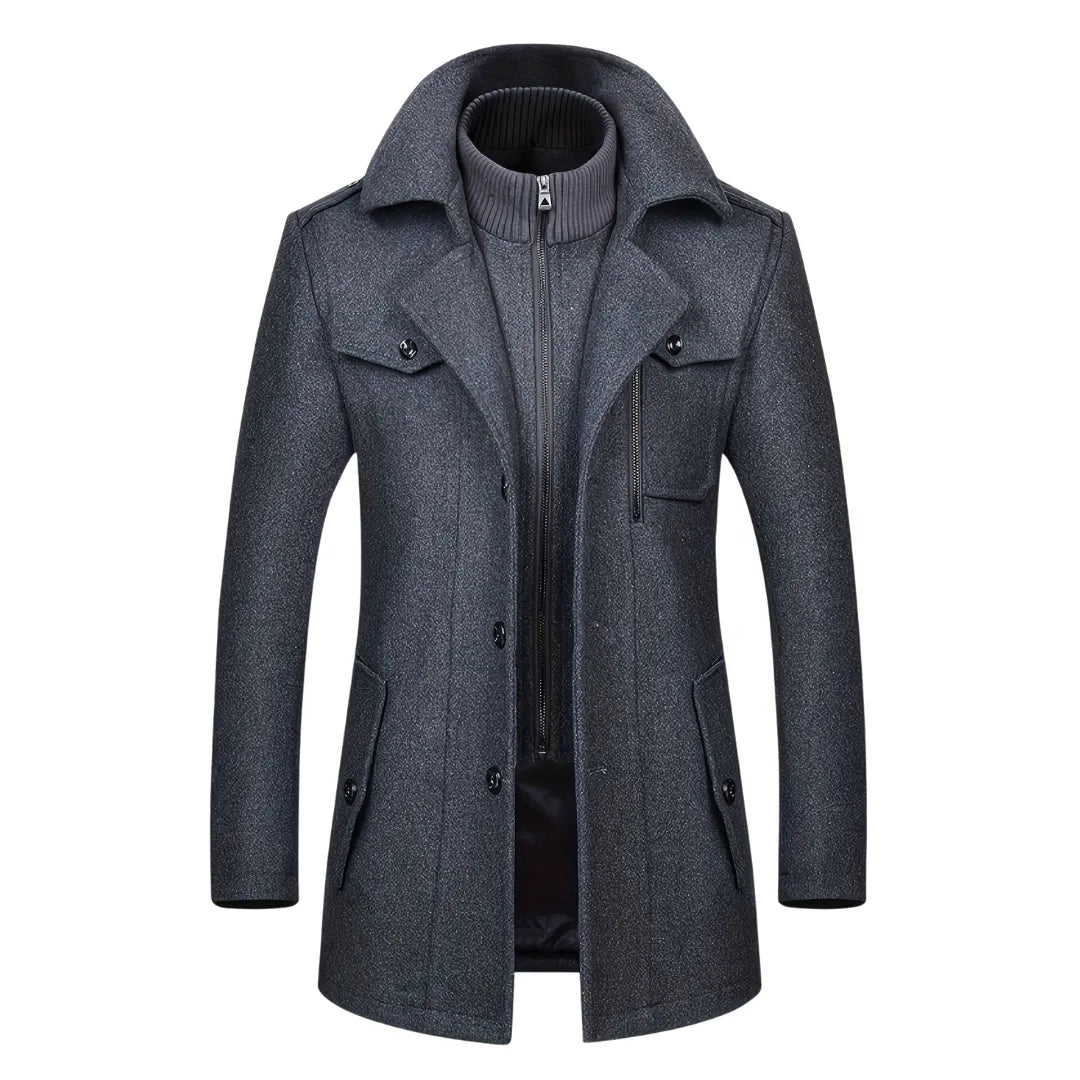 Men’s Double-Collar Tweed Winter Coat