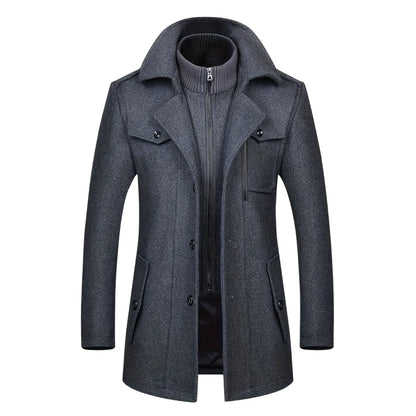 Men’s Double-Collar Tweed Winter Coat
