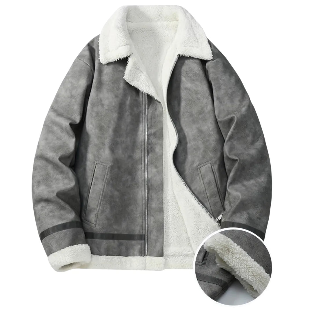 Men’s Lapel Collar Bomber Jacket with Fleece Lining