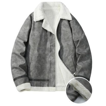 Men’s Lapel Collar Bomber Jacket with Fleece Lining
