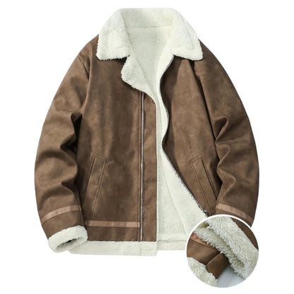 Men’s Lapel Collar Bomber Jacket with Fleece Lining