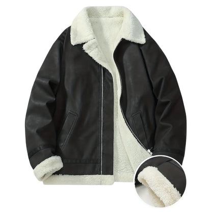 Men’s Lapel Collar Bomber Jacket with Fleece Lining