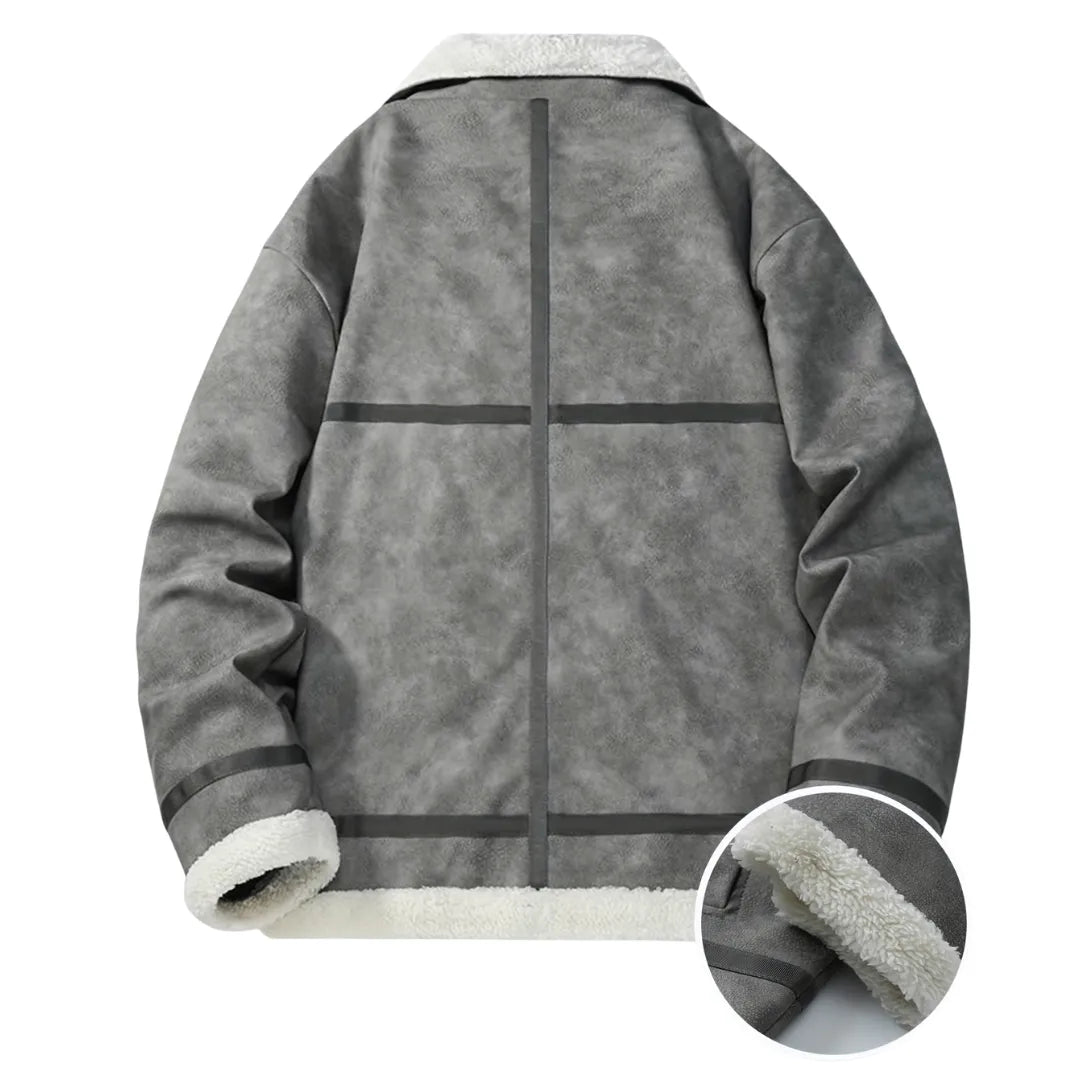 Men’s Lapel Collar Bomber Jacket with Fleece Lining
