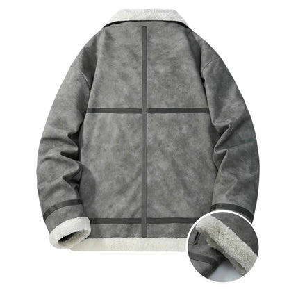 Men’s Lapel Collar Bomber Jacket with Fleece Lining