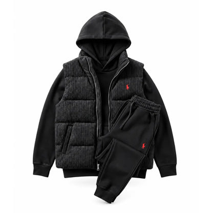 Men’s Heritage Cable-Knit Padded Vest 3-Piece Fleece Tracksuit Set