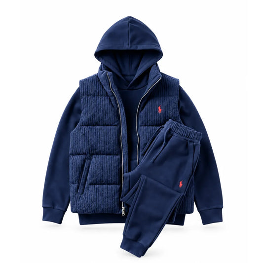 Men’s Heritage Cable-Knit Padded Vest 3-Piece Fleece Tracksuit Set