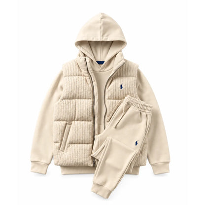 Men’s Heritage Cable-Knit Padded Vest 3-Piece Fleece Tracksuit Set